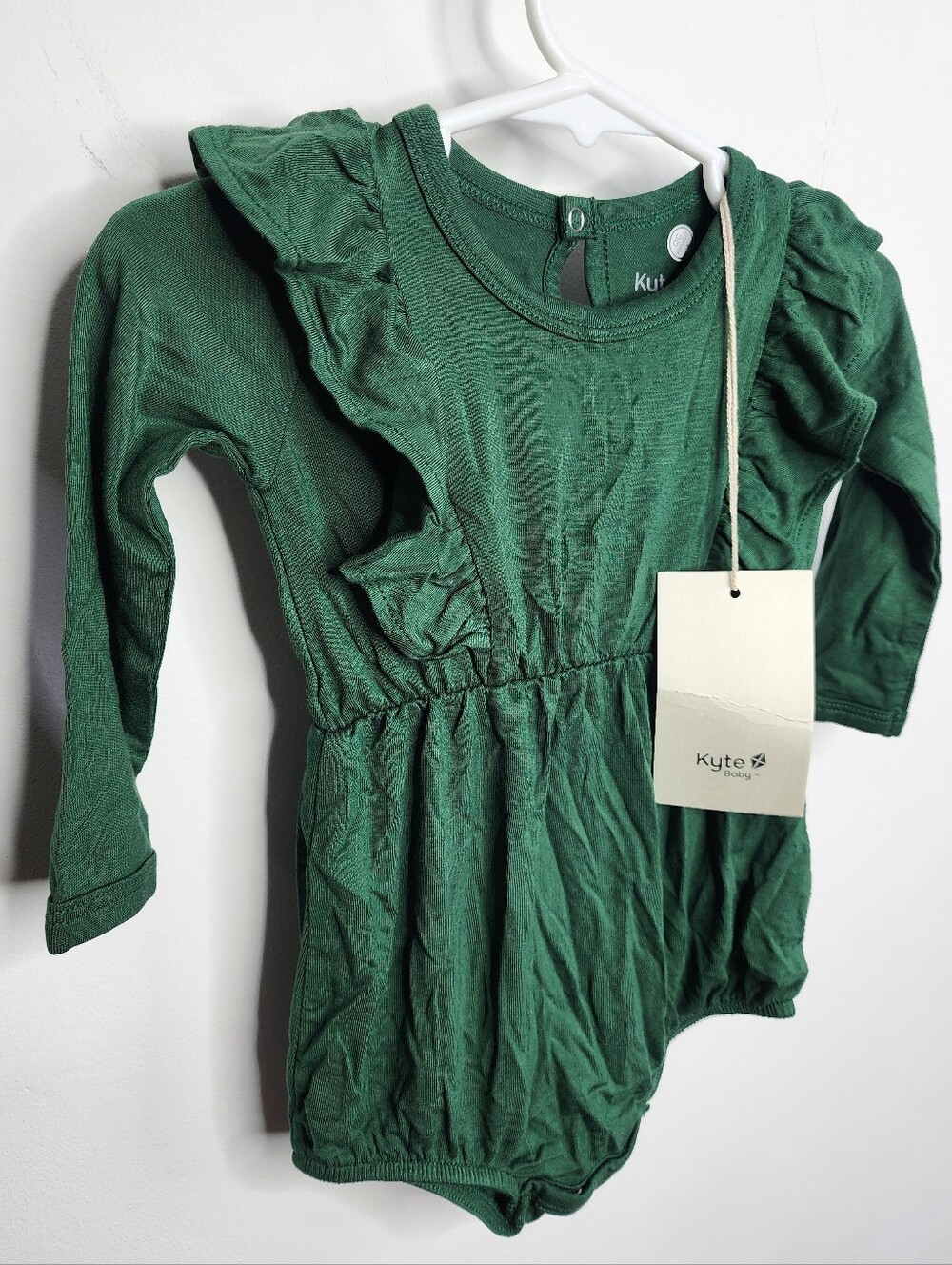 Kyte BABY Green Ruffle Long Sleeve Romper